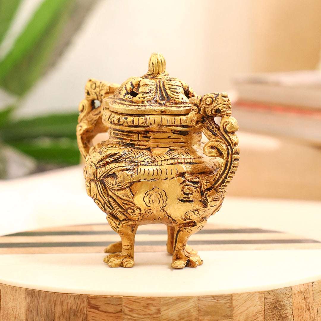 Brass Yali/kirtimukha Dragon Dhoop Dani & Incense Holder Vedansh Craft