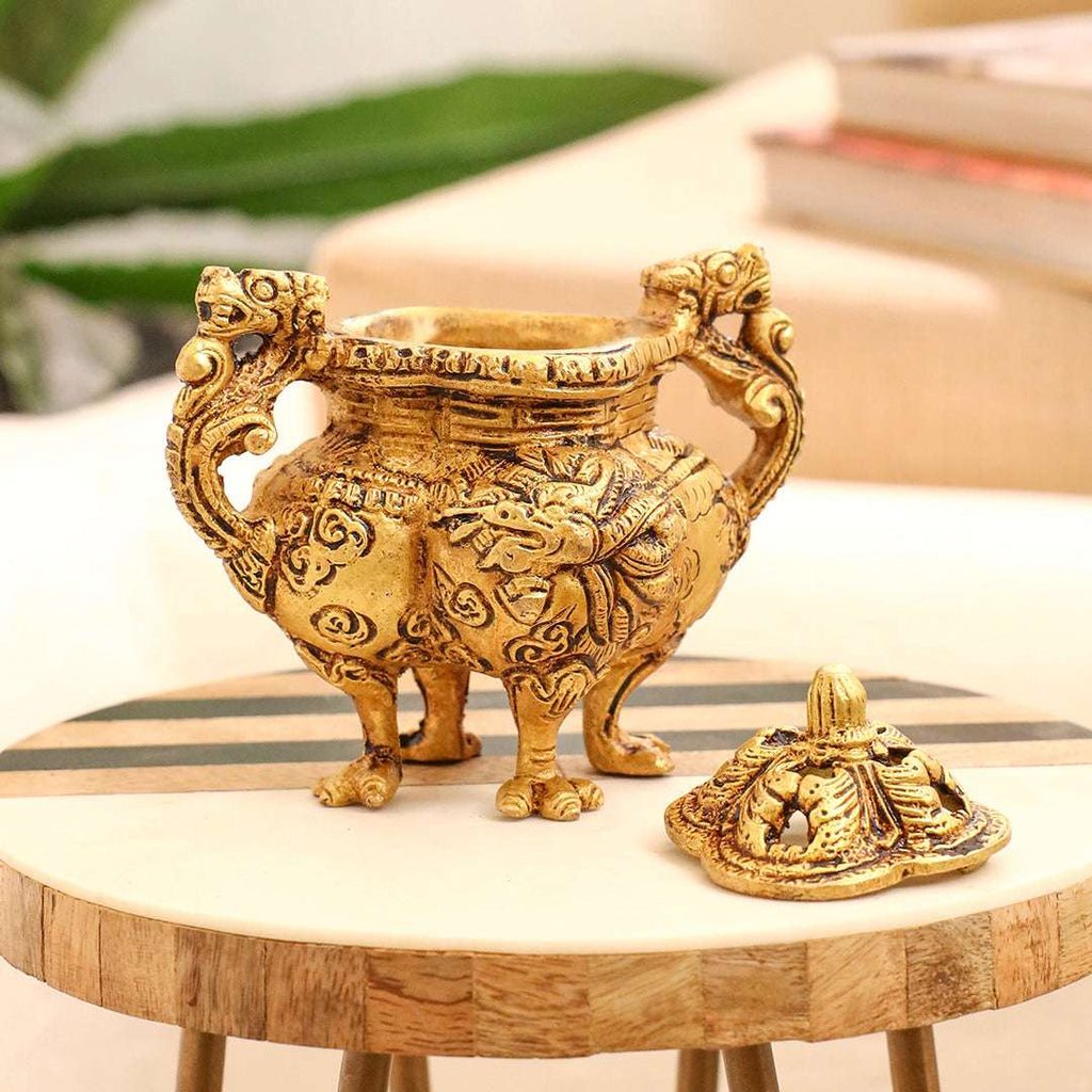 Brass Yali/kirtimukha Dragon Dhoop Dani & Incense Holder Vedansh Craft