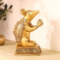 Brass Mushak/Rat Idol – Ganesha’s Devotee on Decorative Pedestal (6.5 INCH) Vedansh Craft