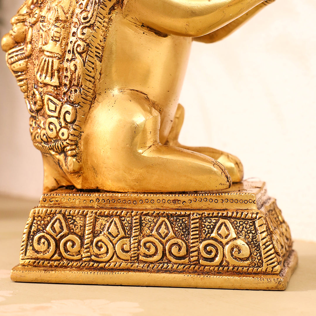 Brass Mushak/Rat Idol – Ganesha’s Devotee on Decorative Pedestal (6.5 INCH) Vedansh Craft