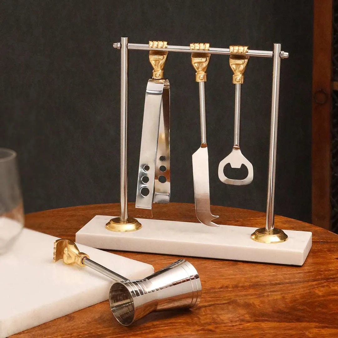 Brass & Steel Bar Tool Set with Stand (9.8 Inch) Vedansh Craft