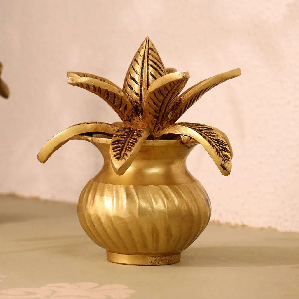 Brass Kalash with Coconut & Leaves (5 INCH) Vedansh Craft