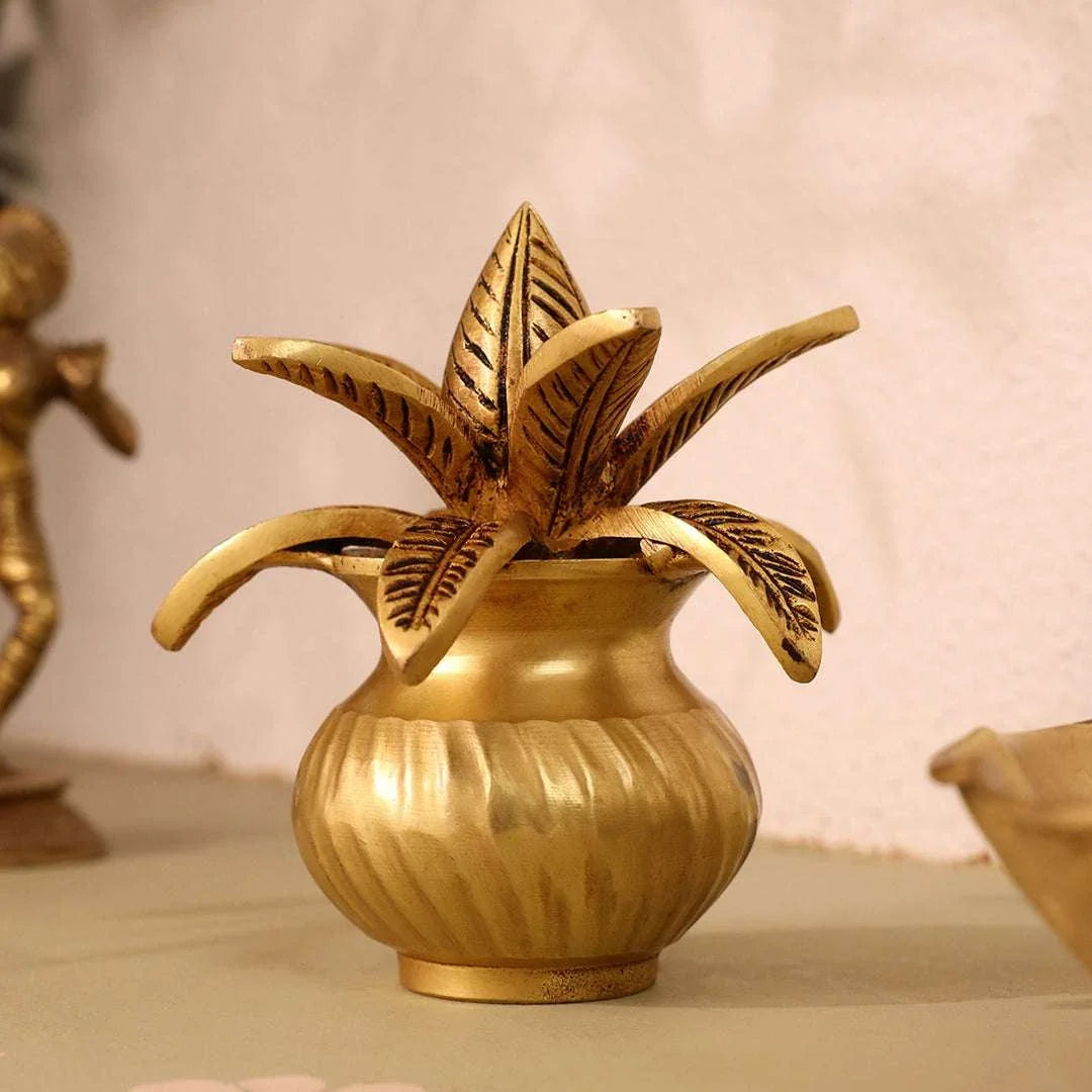 Brass Kalash with Coconut & Leaves (5 INCH) Vedansh Craft