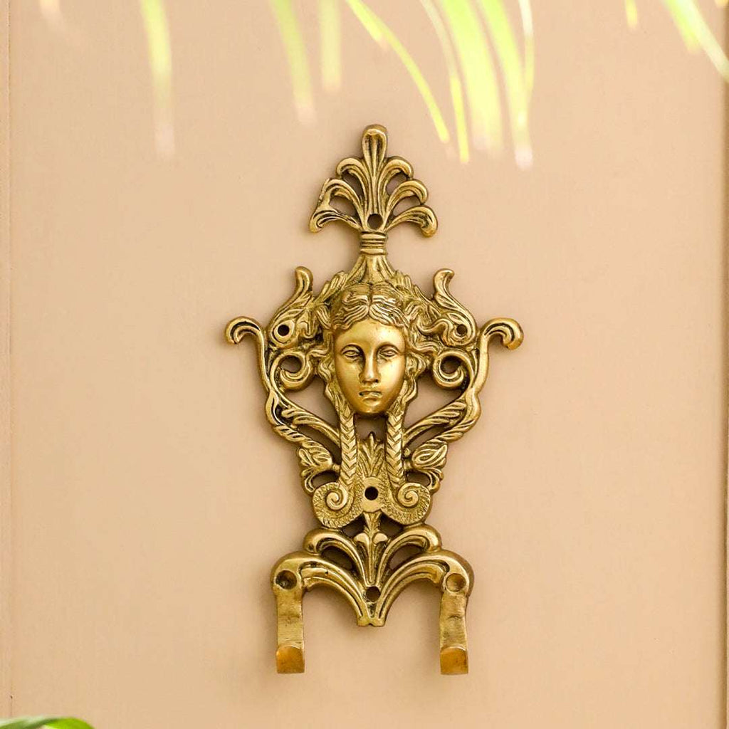 Brass Lady Face Wall Hook / Hanger (9 Inch) Vedansh Craft