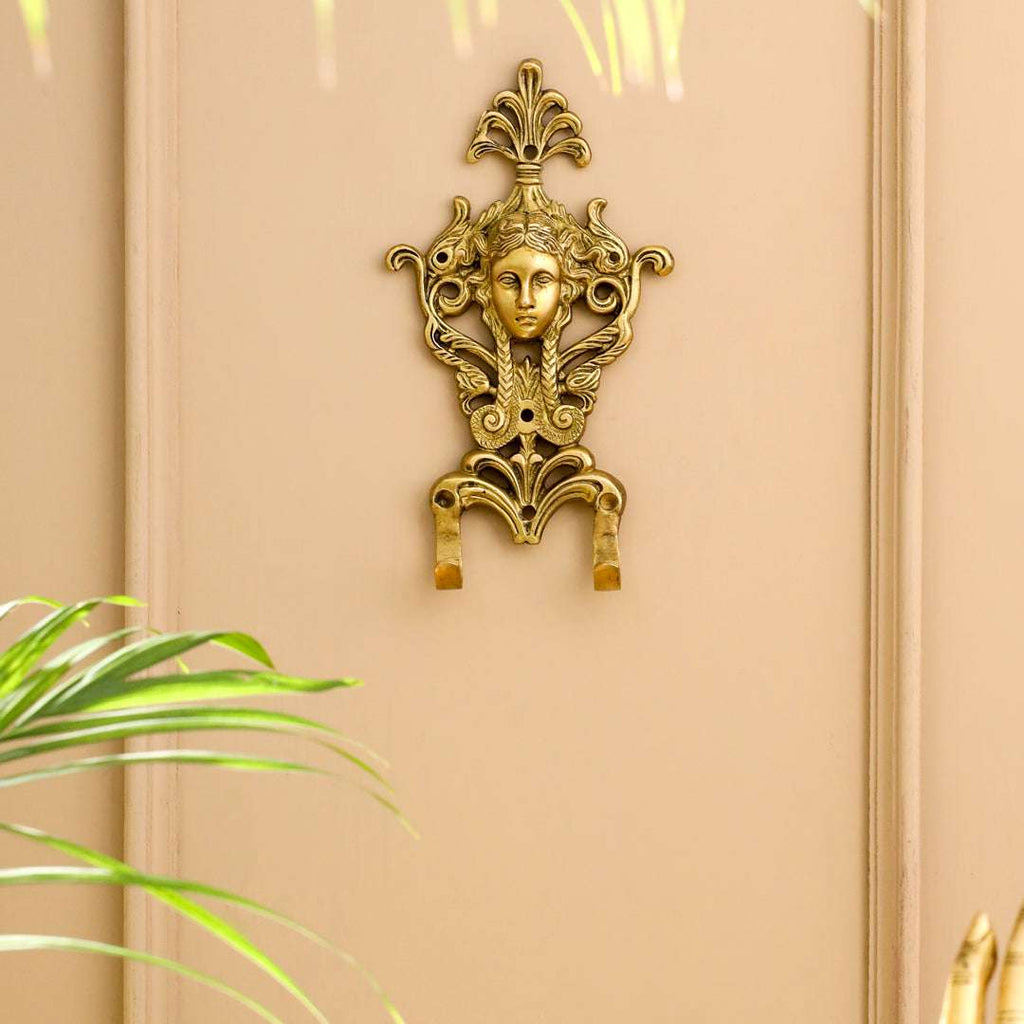 Brass Lady Face Wall Hook / Hanger (9 Inch) Vedansh Craft