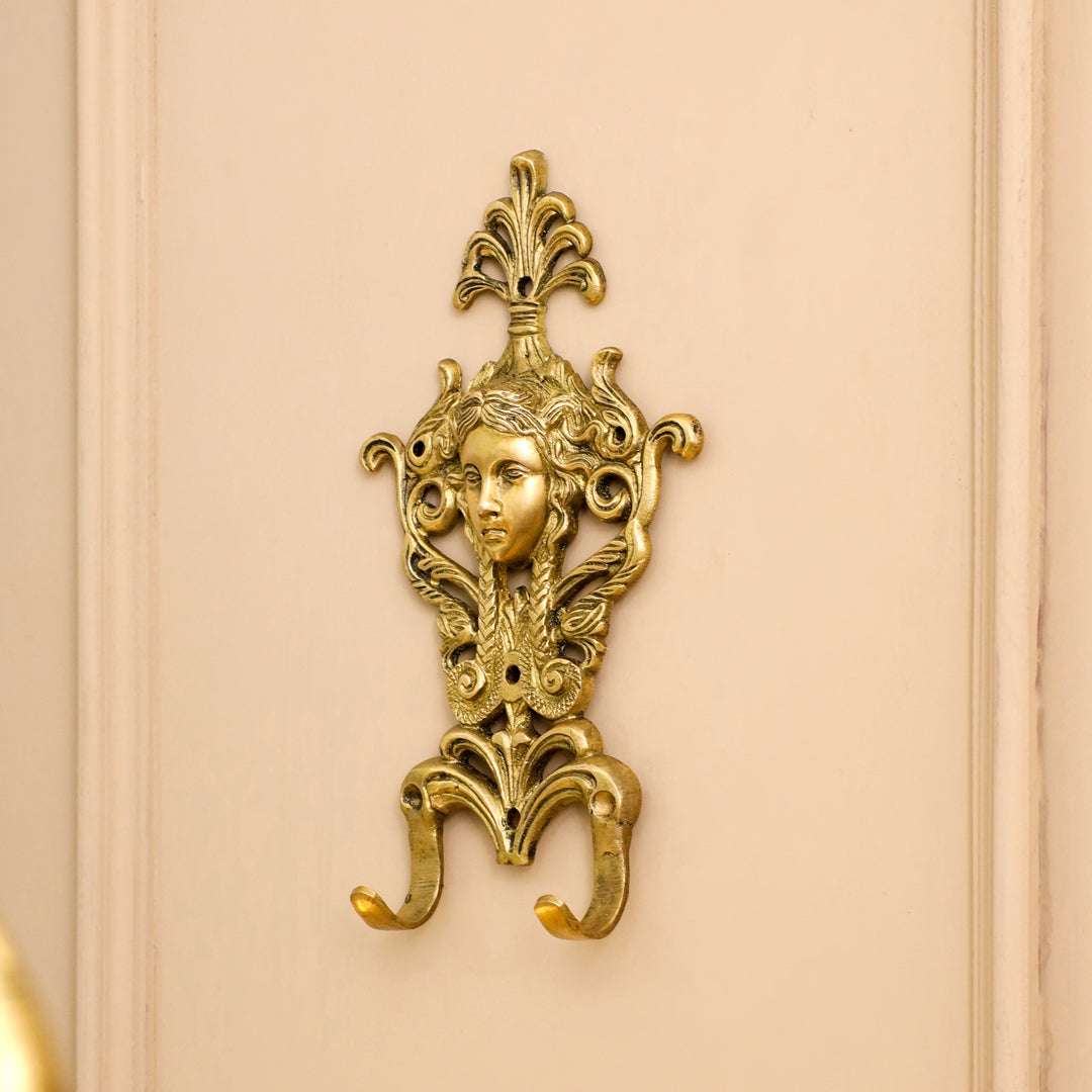 Brass Lady Face Wall Hook / Hanger (9 Inch) Vedansh Craft