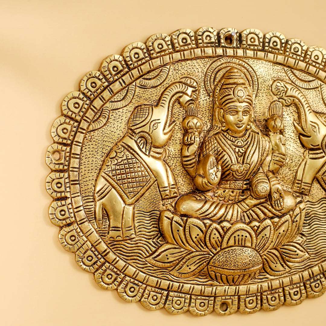 Brass Gaja Lakshmi Wall Hanging Plate (12.5 Inch) Vedansh Craft
