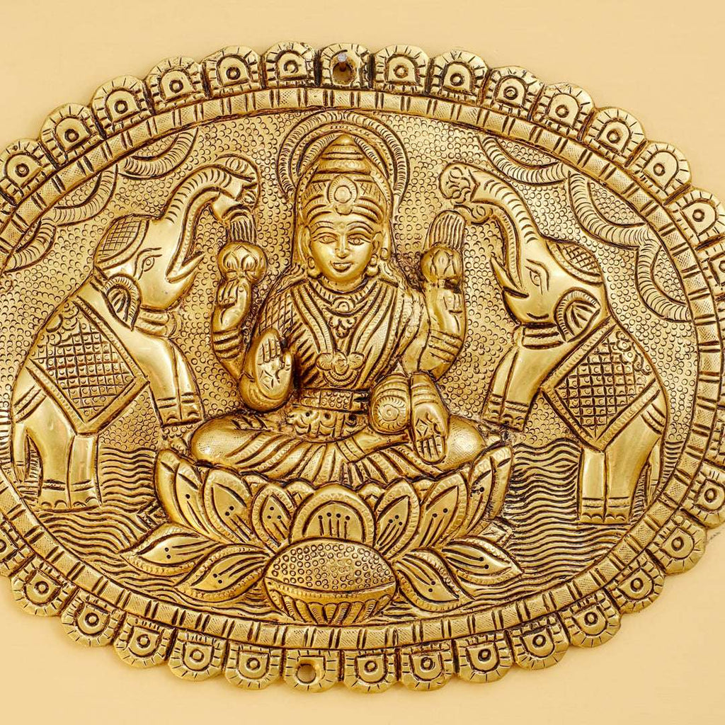 Brass Gaja Lakshmi Wall Hanging Plate (12.5 Inch) Vedansh Craft
