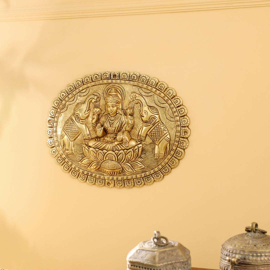 Brass Gaja Lakshmi Wall Hanging Plate (12.5 Inch) Vedansh Craft