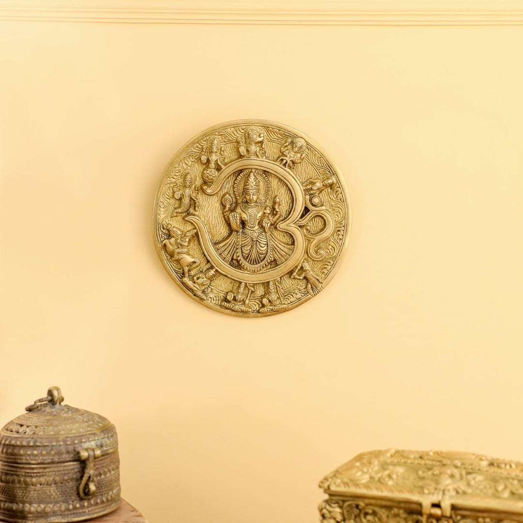 Brass Vishnu Om Dashavatara Wall Hanging Plate (7.8 Inch) Vedansh Craft