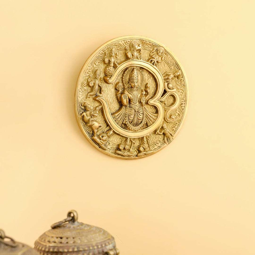 Brass Vishnu Om Dashavatara Wall Hanging Plate (7.8 Inch) Vedansh Craft