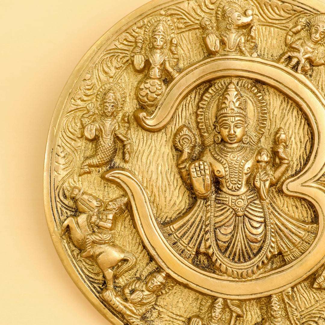 Brass Vishnu Om Dashavatara Wall Hanging Plate (7.8 Inch) Vedansh Craft