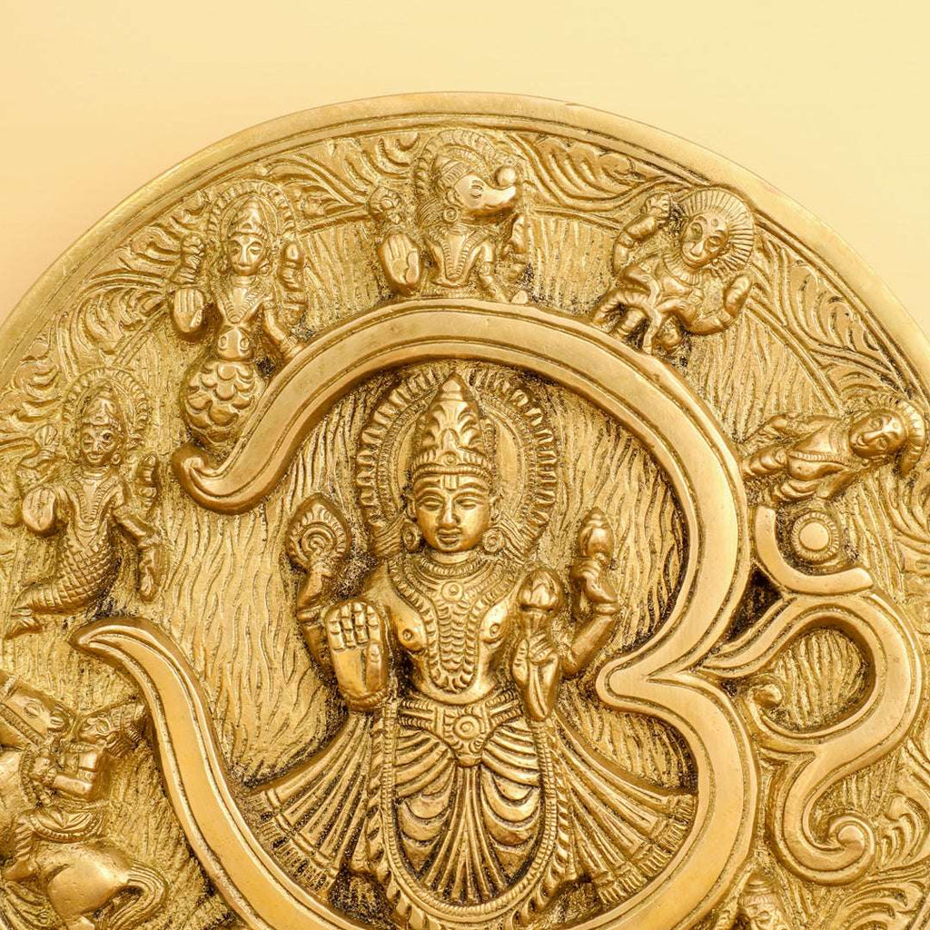 Brass Vishnu Om Dashavatara Wall Hanging Plate (7.8 Inch) Vedansh Craft