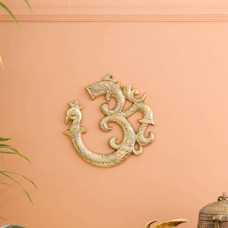 Brass Om with Peacock Wall Hanging Vedansh Craft