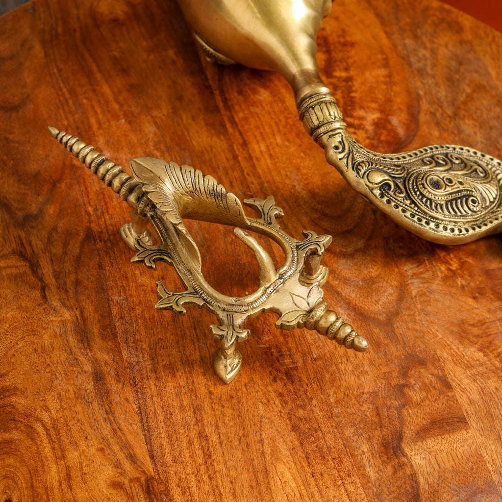 Brass Conch / Shankh with Intricate Stand (13 Inch) Vedansh Craft