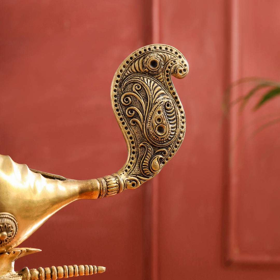 Brass Conch / Shankh with Intricate Stand (13 Inch) Vedansh Craft
