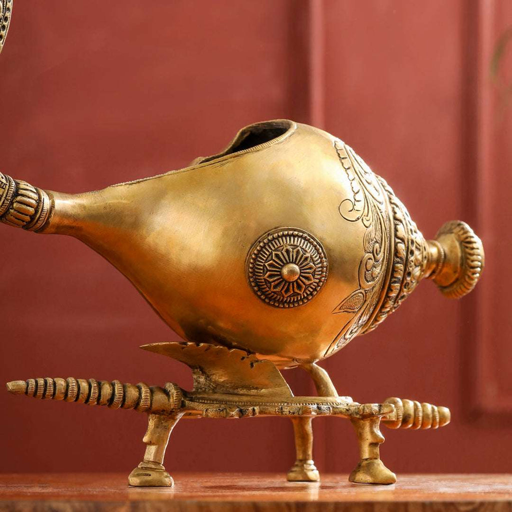 Brass Conch / Shankh with Intricate Stand (13 Inch) Vedansh Craft
