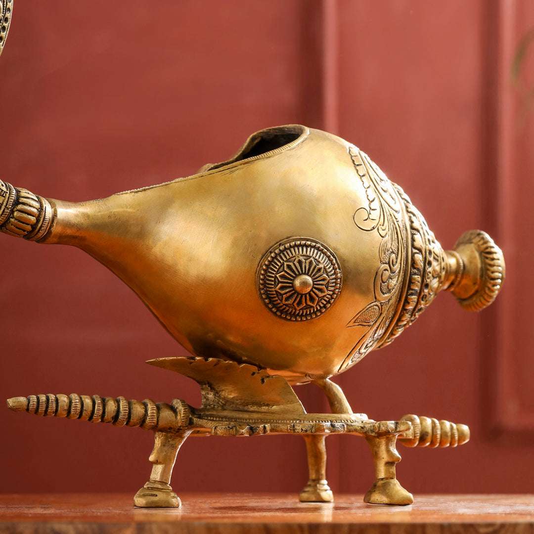 Brass Conch / Shankh with Intricate Stand (13 Inch) Vedansh Craft