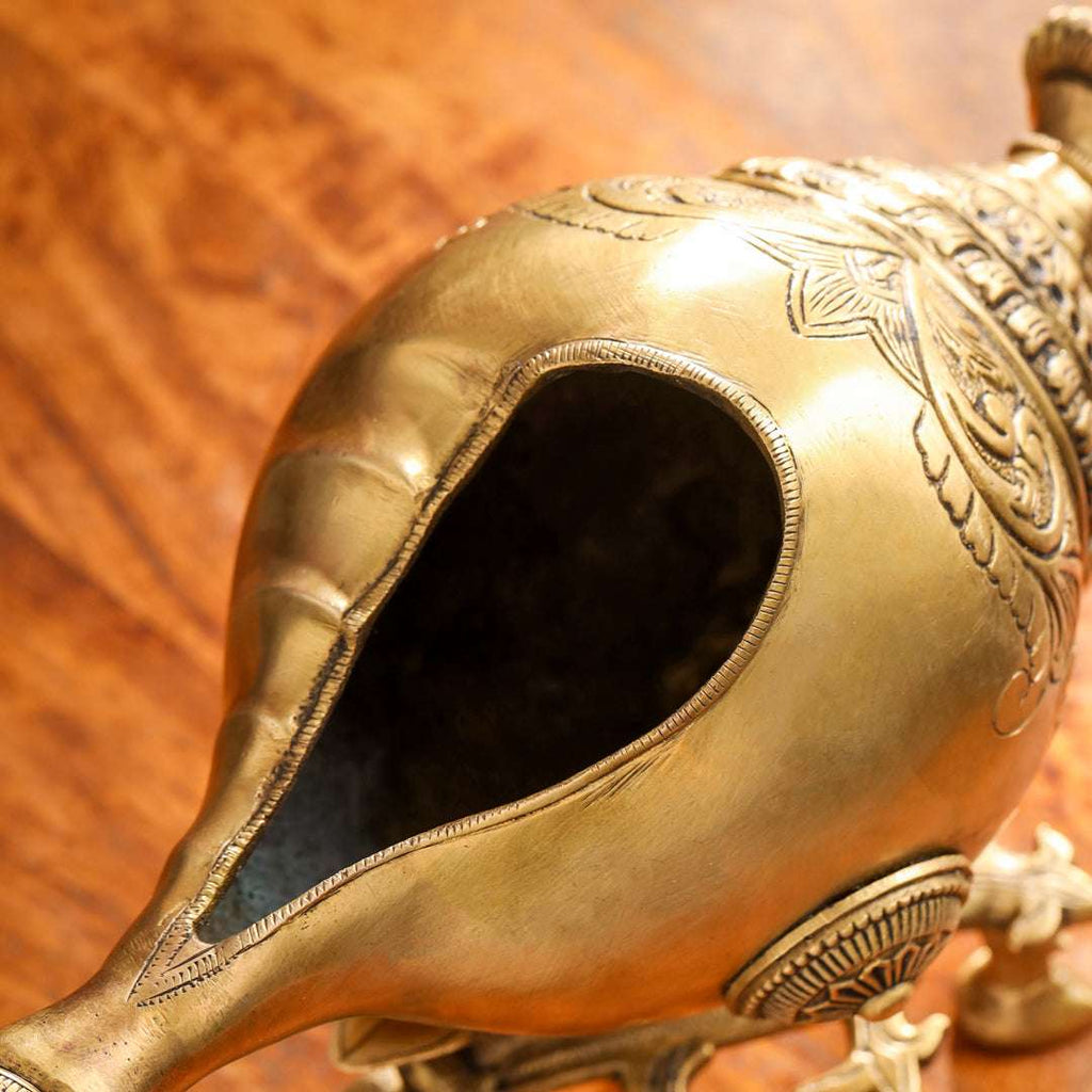 Brass Conch / Shankh with Intricate Stand (13 Inch) Vedansh Craft
