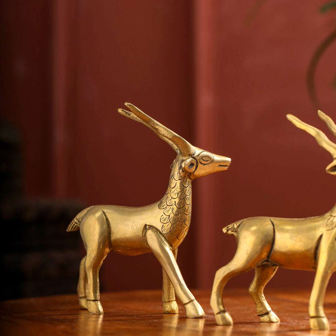 Brass Standing Deer set (4.4 Inch) Vedansh Craft