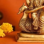 Brass Saraswati Sitting On Swan Figurine (9 Inch) Vedansh Craft