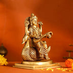 Brass Saraswati Sitting On Swan Figurine (9 Inch) Vedansh Craft