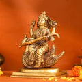 Brass Saraswati Sitting On Swan Figurine (9 Inch) Vedansh Craft