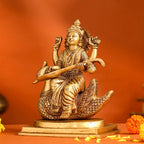 Brass Saraswati Sitting On Swan Figurine (9 Inch) Vedansh Craft