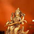 Brass Saraswati Sitting On Swan Figurine (9 Inch) Vedansh Craft