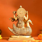 Brass Saraswati Sitting On Swan Figurine (9 Inch) Vedansh Craft