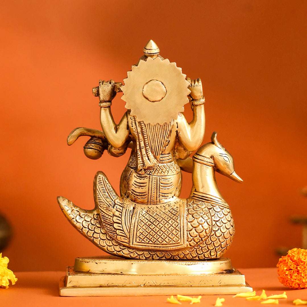 Brass Saraswati Sitting On Swan Figurine (9 Inch) Vedansh Craft