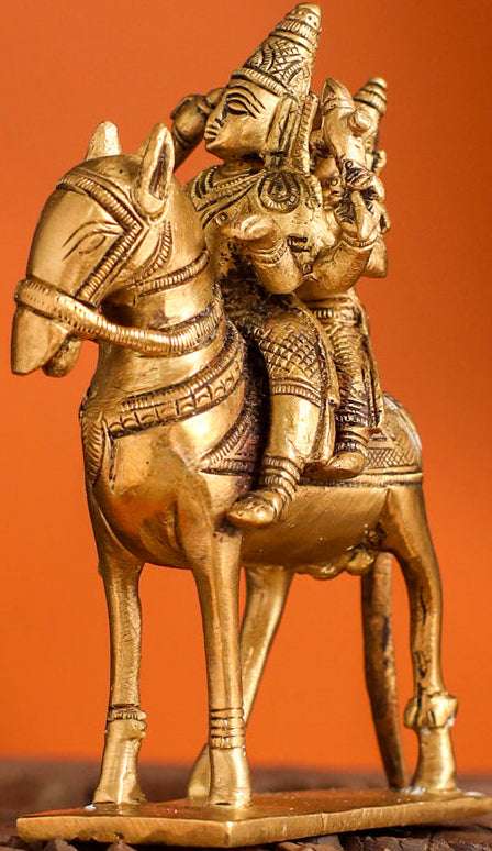 Brass Shiva Parvati on Horse (4.9 Inch) Vedansh Craft