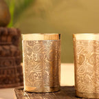 Brass Hand Carved Glass Pair (4 Inch) Vedansh Craft