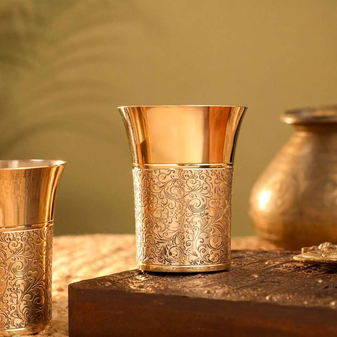 Brass Hand Carved Glass Pair (4.1 Inch) Vedansh Craft