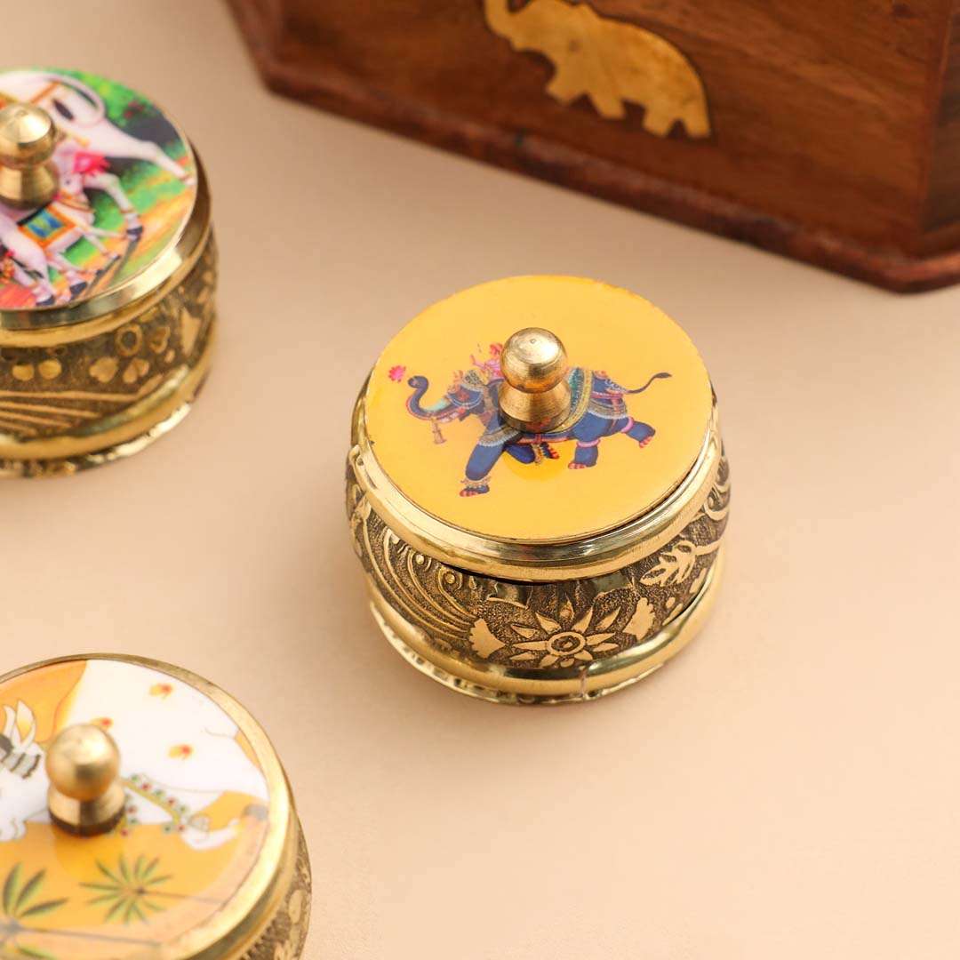 Brass Pichwai Sindoor Box Pack of Three (1.8 INCH) Vedansh Craft