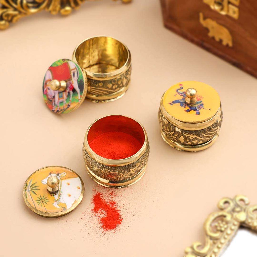Brass Pichwai Sindoor Box Pack of Three (1.8 INCH) Vedansh Craft