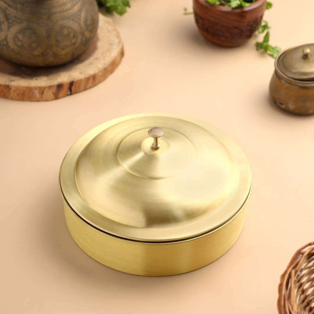 Brass Matt Finish Roti/Chapati box (4.5 Inch) Vedansh Craft