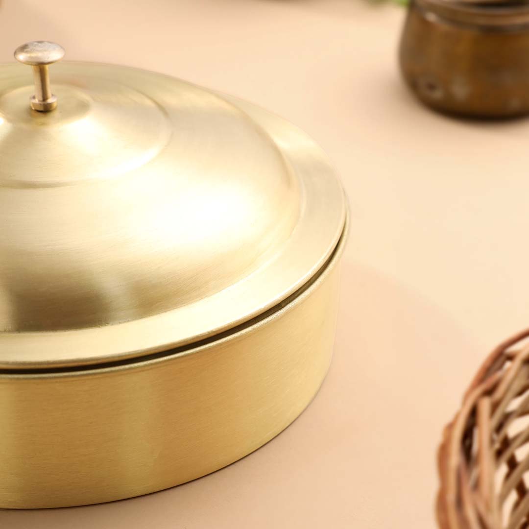 Brass Matt Finish Roti/Chapati box (4.5 Inch) Vedansh Craft
