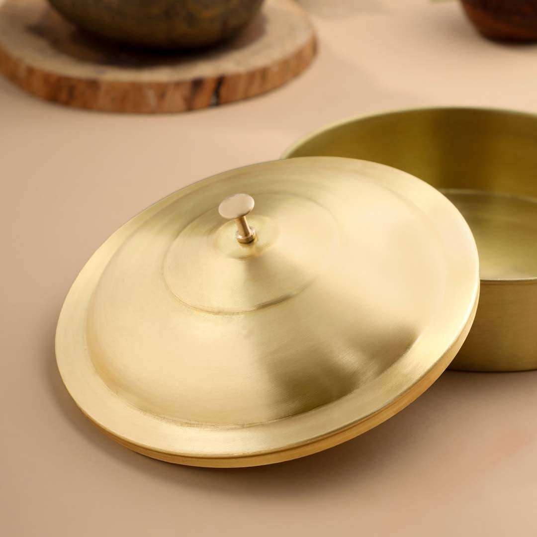 Brass Matt Finish Roti/Chapati box (4.5 Inch) Vedansh Craft