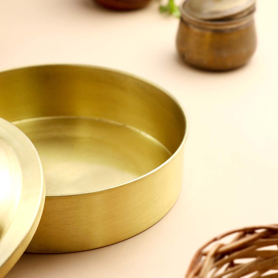 Brass Matt Finish Roti/Chapati box (4.5 Inch) Vedansh Craft