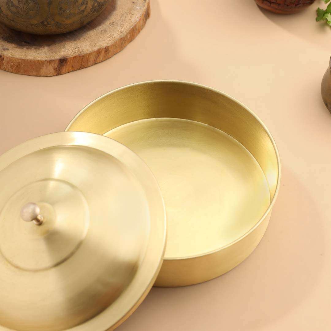 Brass Matt Finish Roti/Chapati box (4.5 Inch) Vedansh Craft