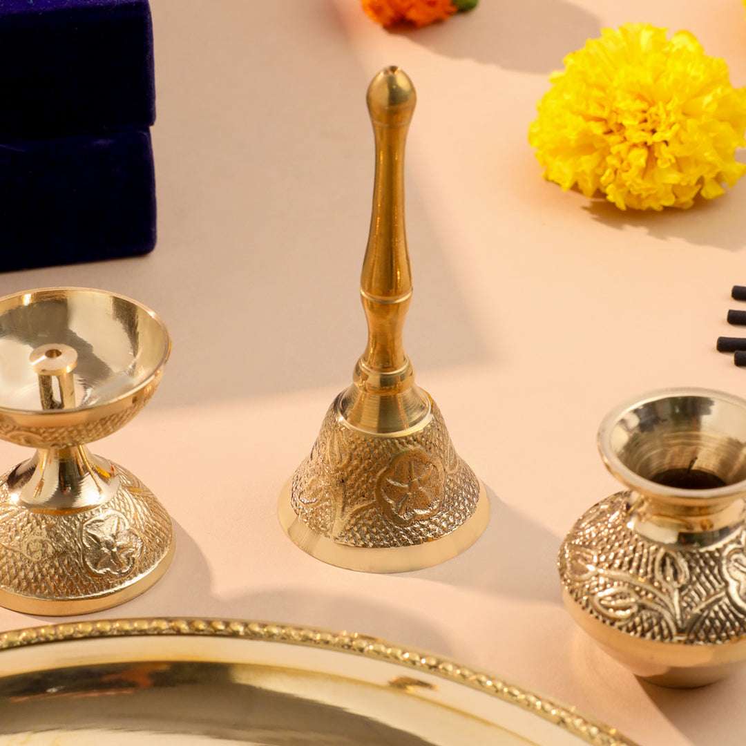Brass Designer Pooja Thali Set With Velvet box Vedansh Craft