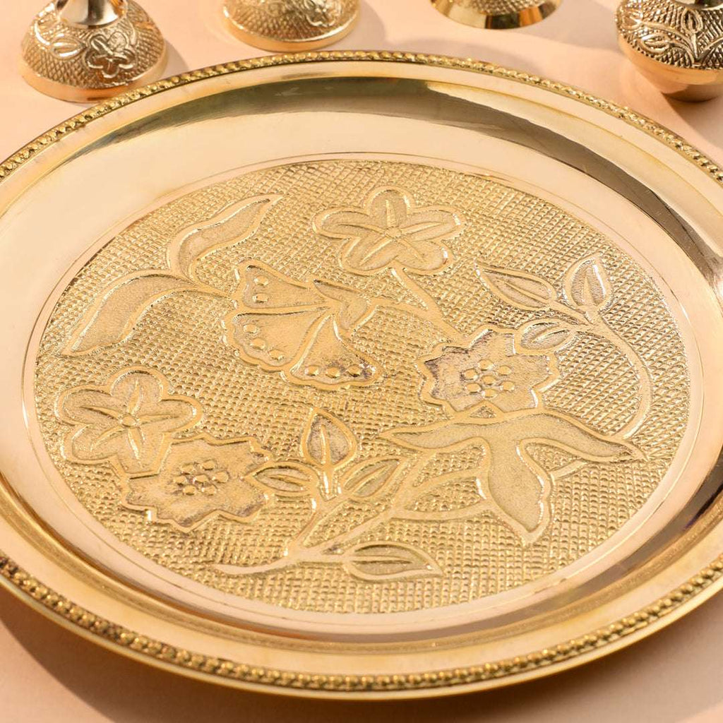 Brass Designer Pooja Thali Set With Velvet box Vedansh Craft