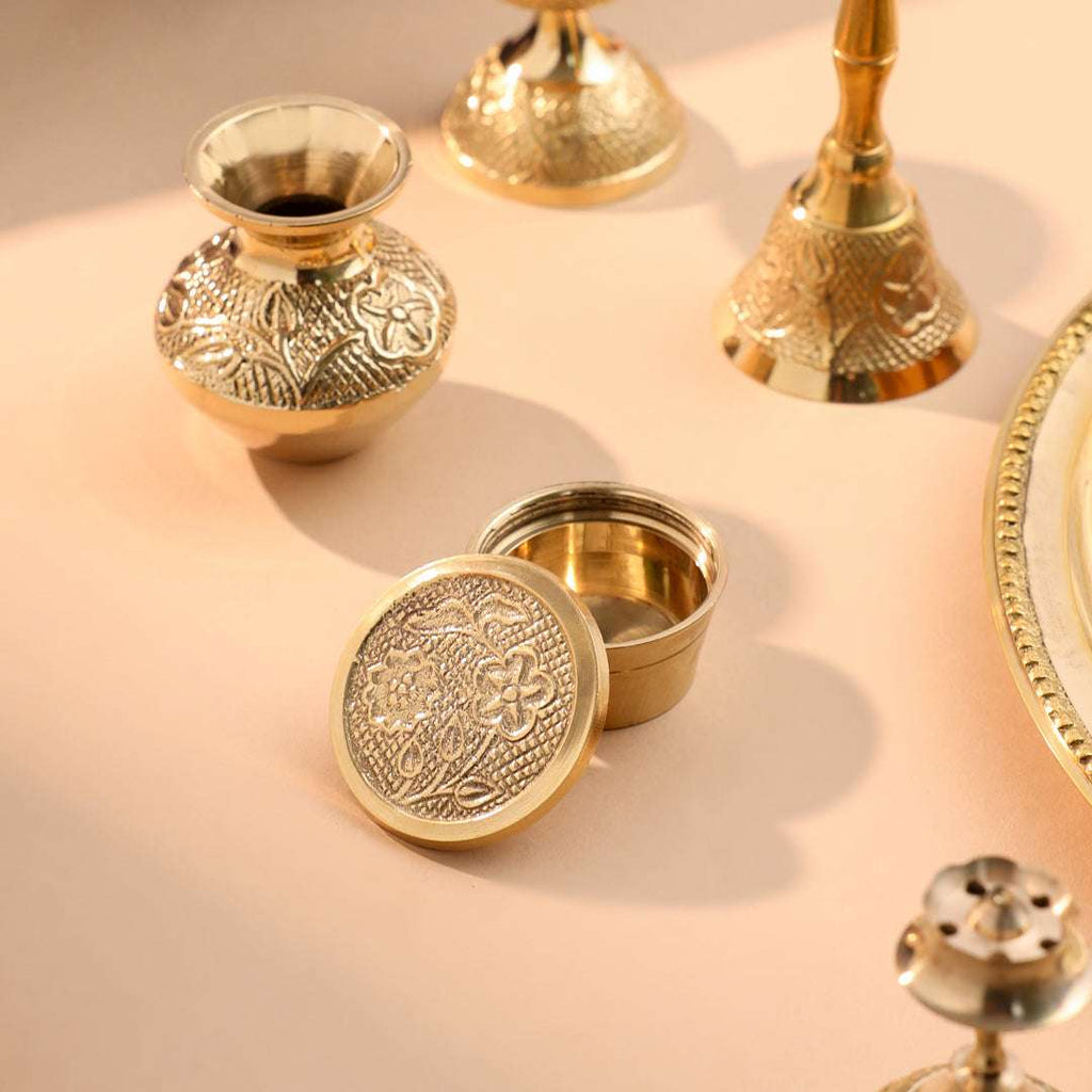 Brass Designer Pooja Thali Set With Velvet box Vedansh Craft