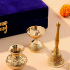 Brass Designer Pooja Thali Set With Velvet box Vedansh Craft