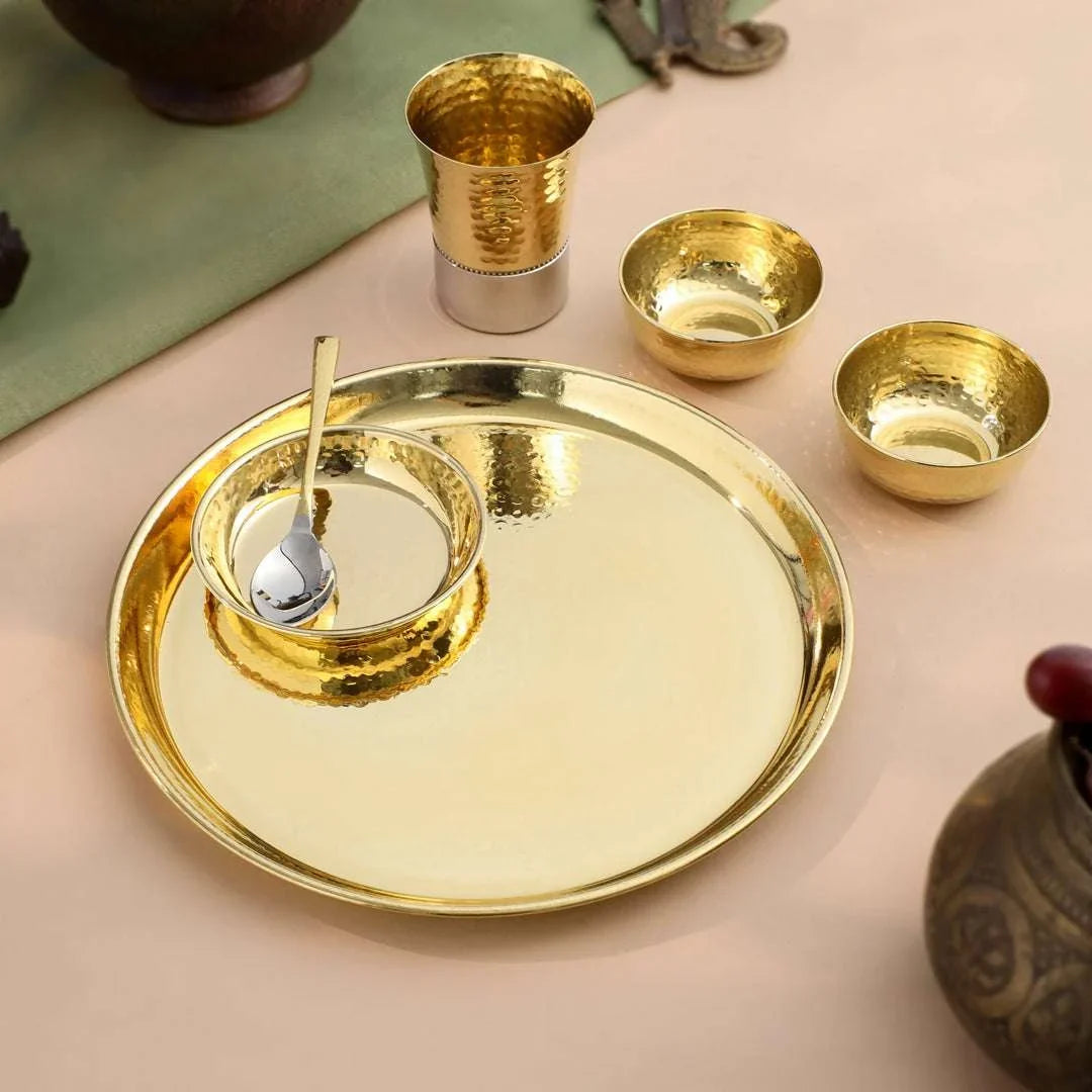 Brass Hammered Thali Set (1.1 Kg) Vedansh Craft