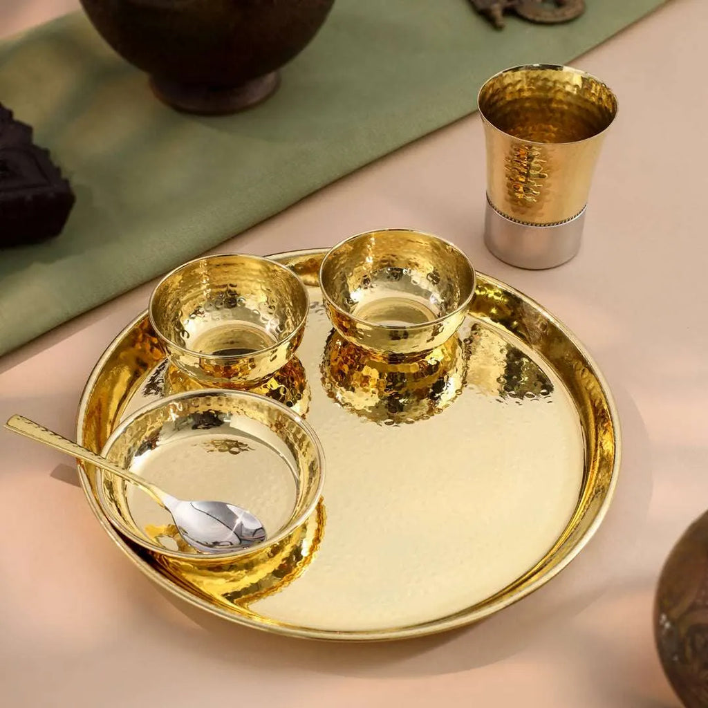 Brass Hammered Thali Set (1.1 Kg) Vedansh Craft