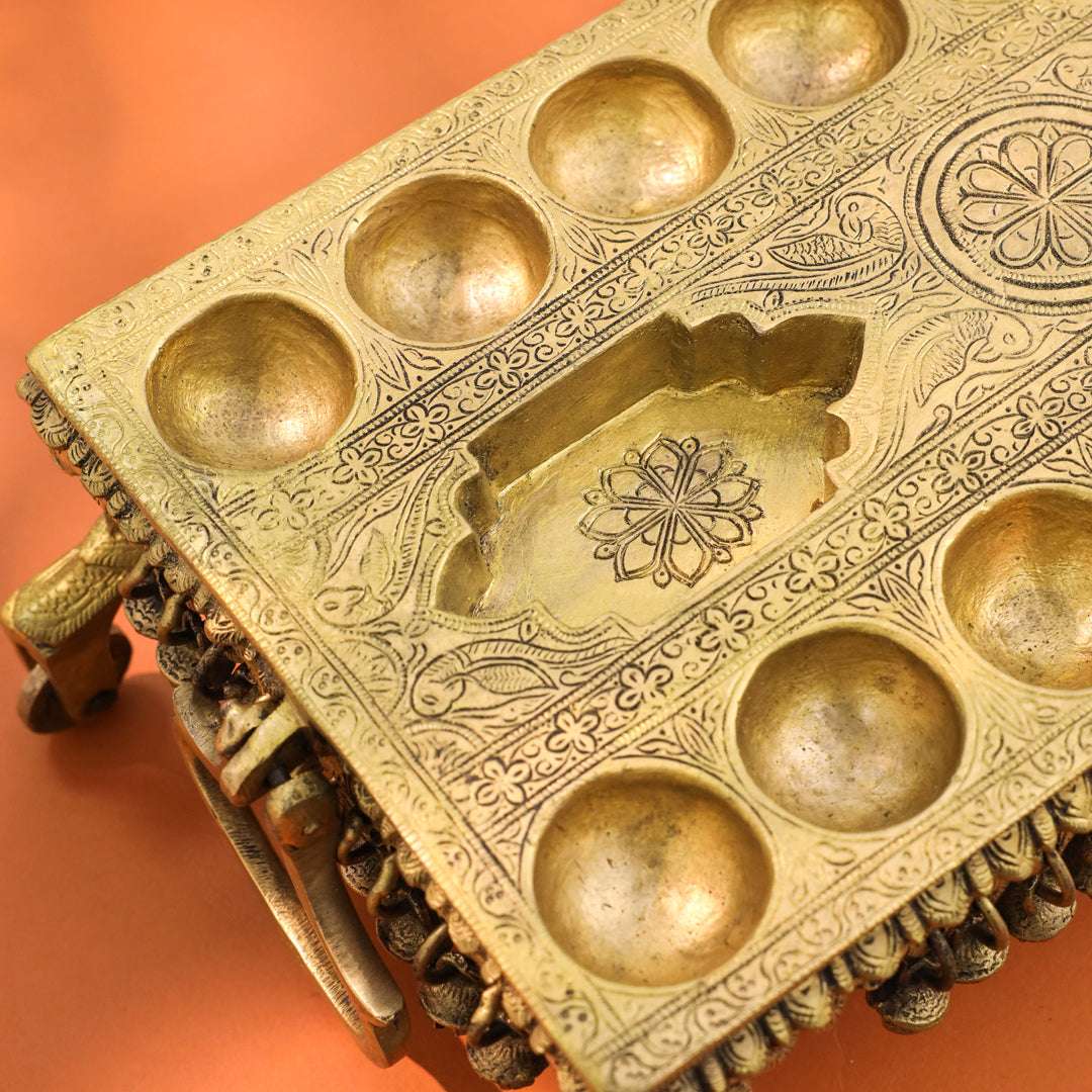 Brass Pallanguzhi Game Board with Wheels (20 Inch) Vedansh Craft