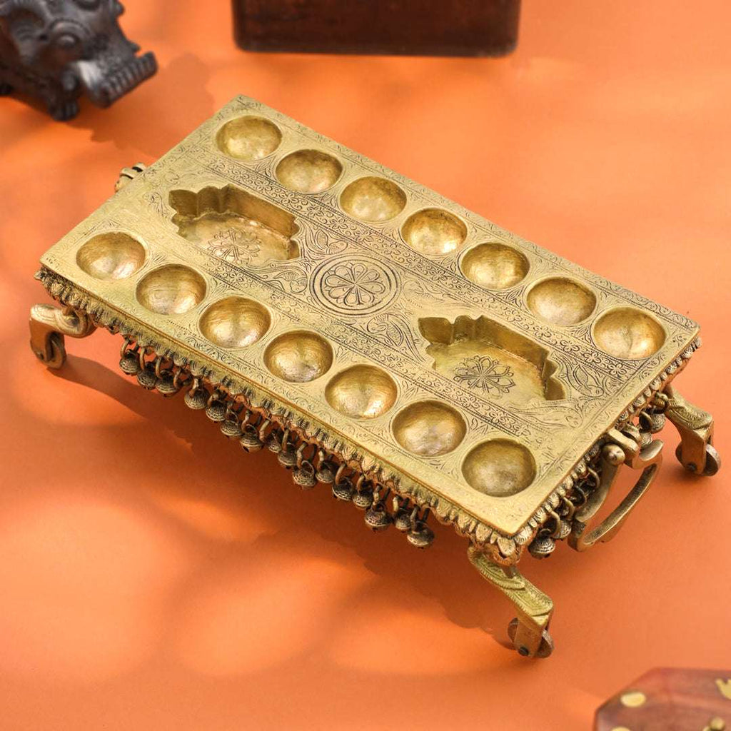 Brass Pallanguzhi Game Board with Wheels (20 Inch) Vedansh Craft