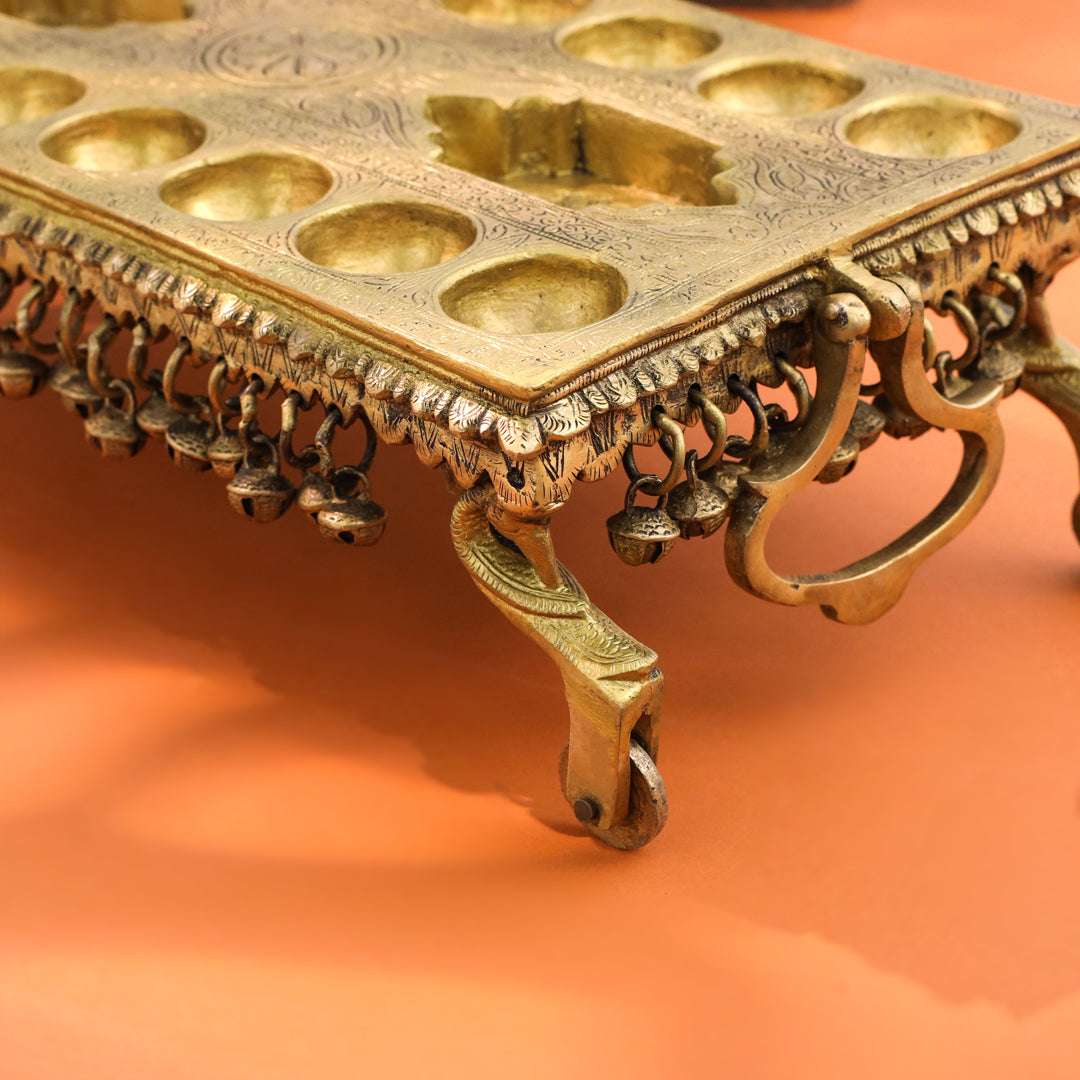 Brass Pallanguzhi Game Board with Wheels (20 Inch) Vedansh Craft